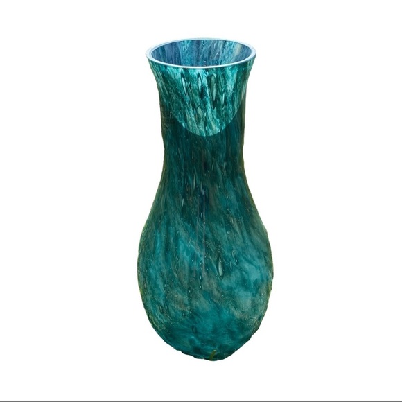 Murano Italy Hand-Blown Turquoise Gold Spiral Pattern Large Vase 16”Tx7” Wx21” - Picture 3 of 9